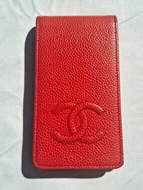 Authentic CHANEL Case Caviar Skin CC Logo iPhone 4 4S Compatible in Coral
